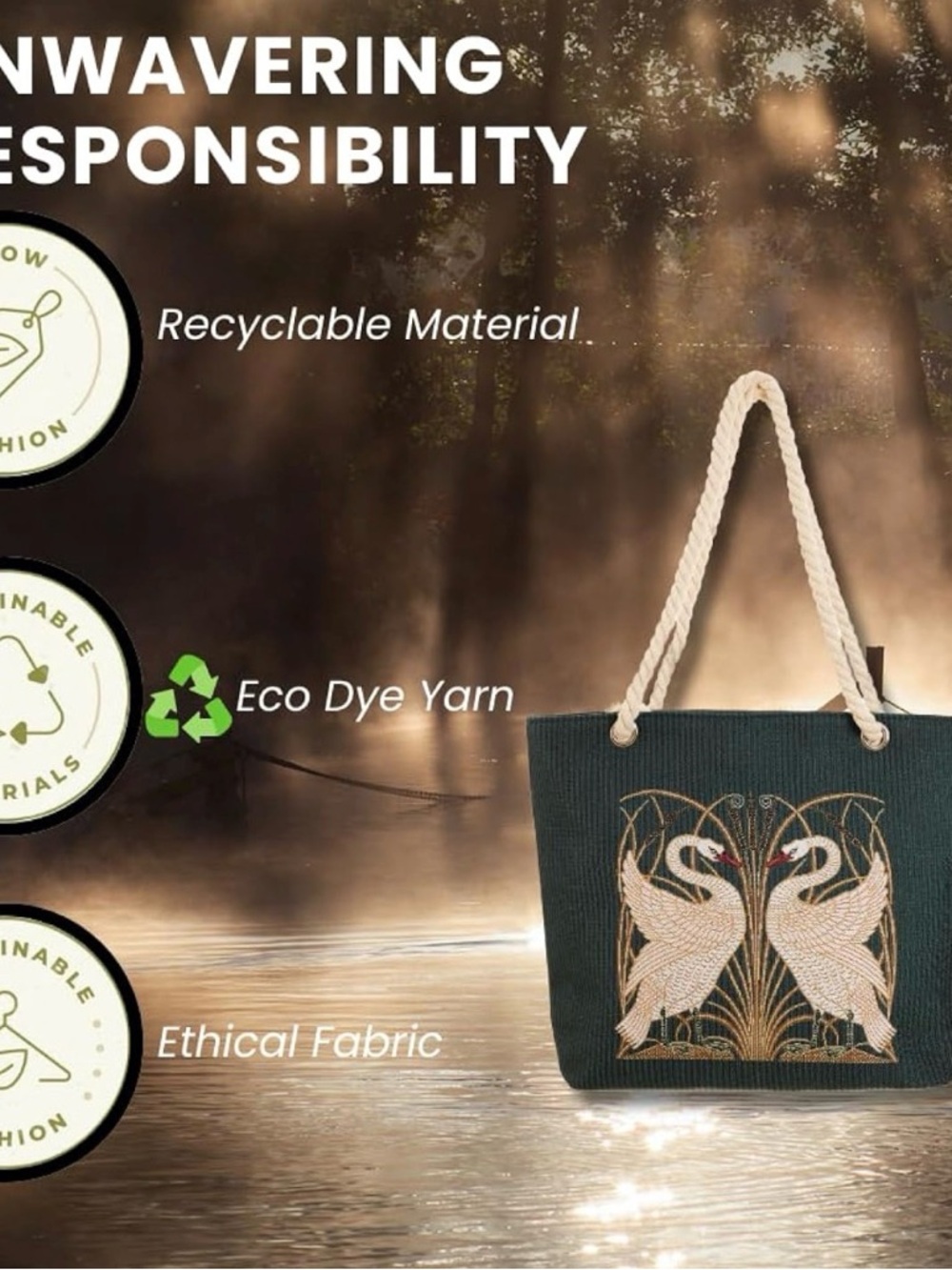 Swan Tapestry Tote Bag - Green - Picture 4 of 7